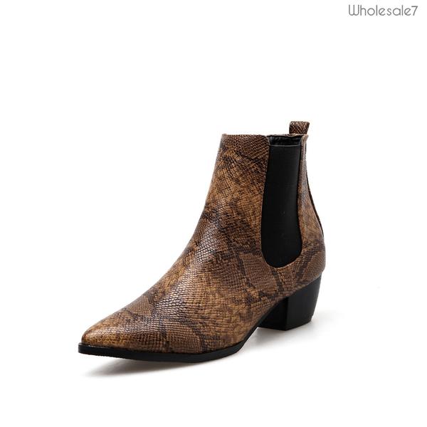 Winter Pointed Snake Print Slip On Chelsea Boots