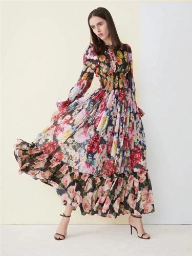 Boutique Floral Print National Style Maxi Dress