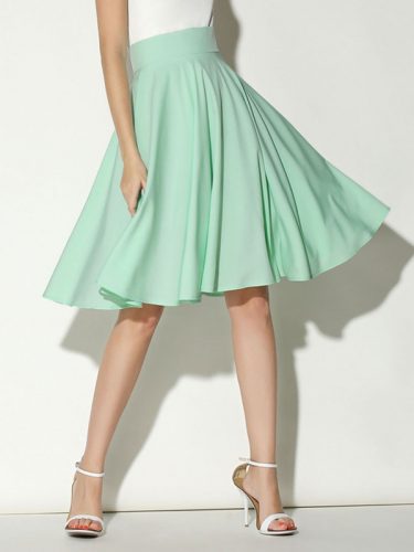 Simple Design Elastic Waist Solid Pleated Skirt