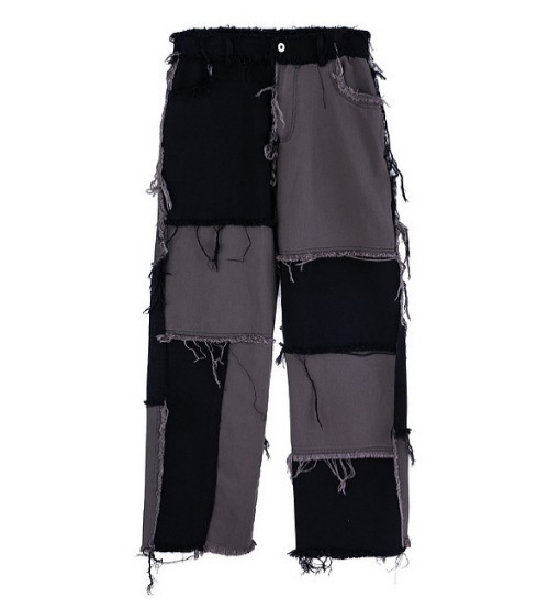 Raged Hem Contrast Color Patchwork Denim Jeans